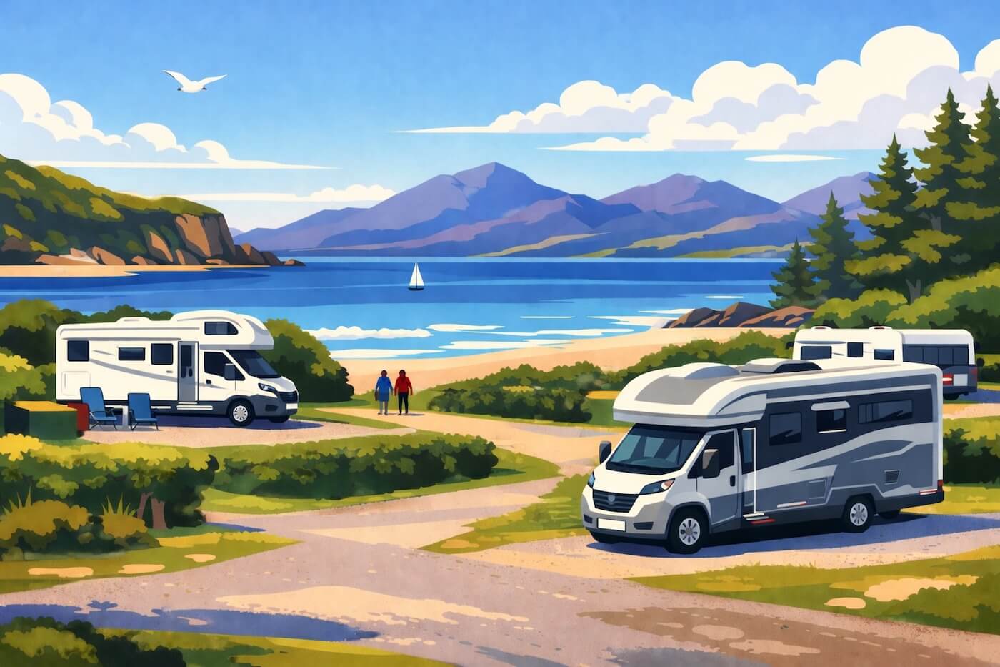 Camper in un campeggio vista mare in Scozia